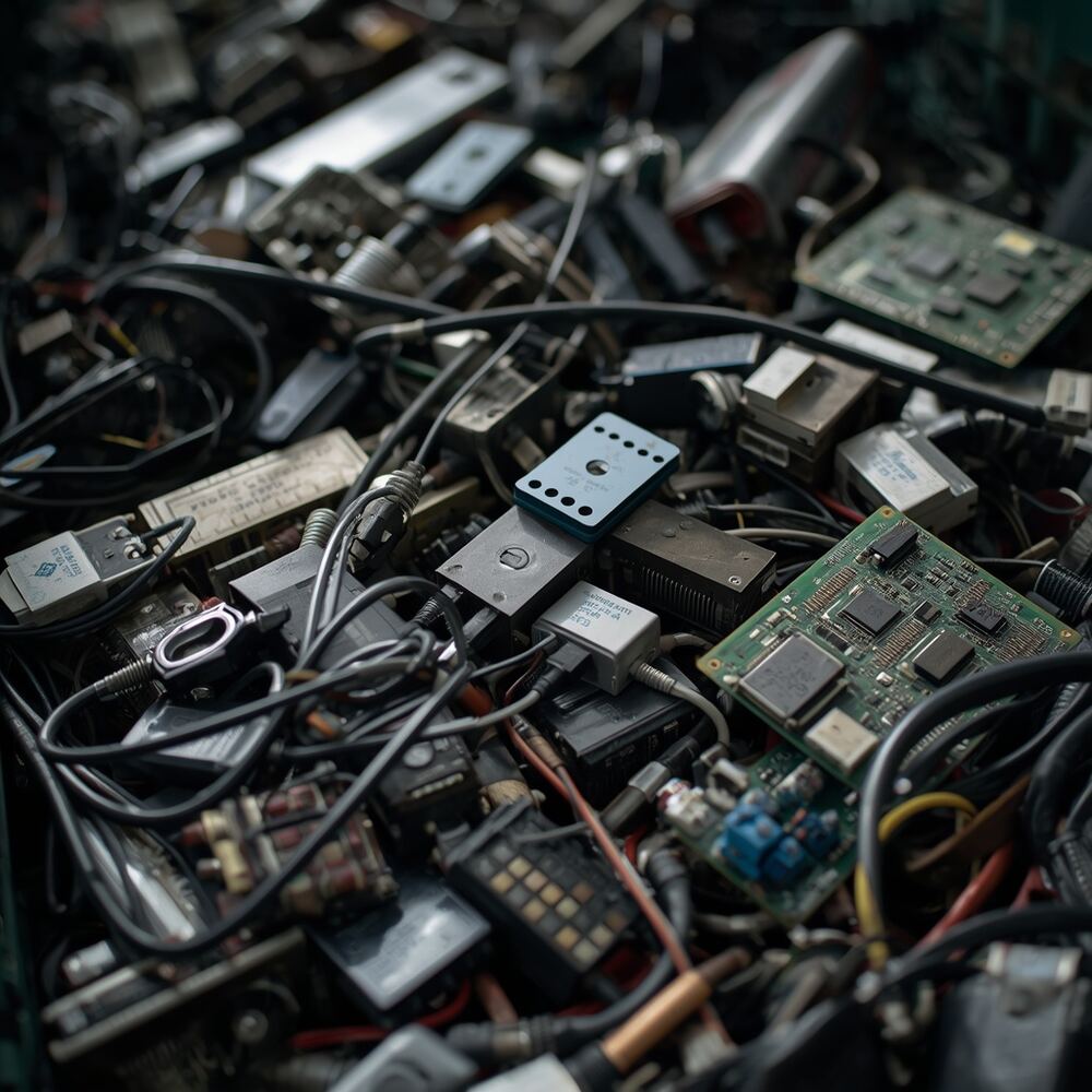Elektroschrott: ausgediente Leiterplatten, Platinen und Kabelreste